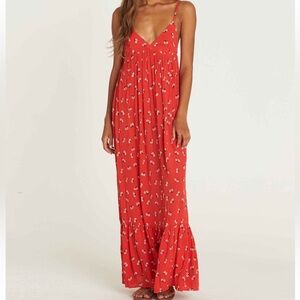 Billabong Flamed Out Red Floral Print
Backless Maxi Dress
